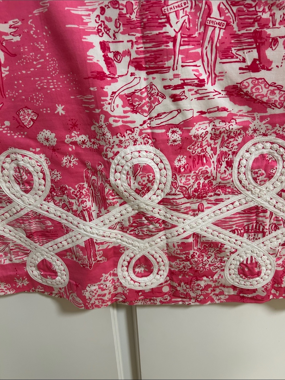 Vintage Lilly Pulitzer Hot Pink Toile Mini Skirt with White Embroidery - Picture 3 of 7